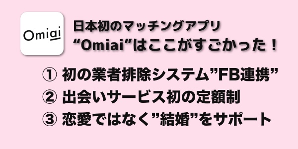マッチングアプリ Omiai 老舗 特徴